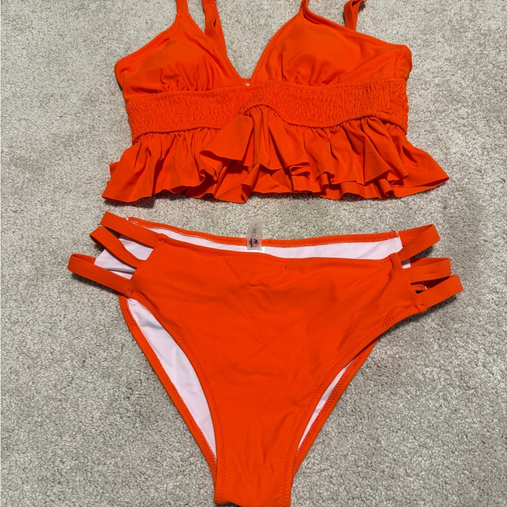 Vibrant Orange Ruffled Bikini Set